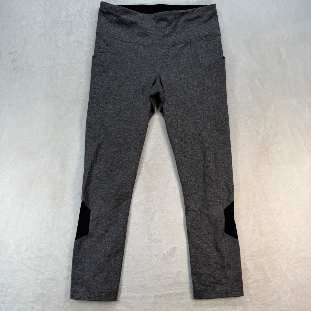 Lululemon Pace Rival Yoga Crop‎ Leggings Athleisure Workout Gray Black Size 4
